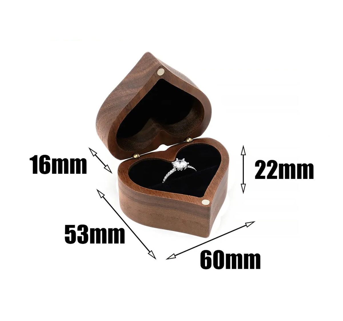 Foto 3 pulgar | Caja Corazón Belug De Madera Nogal Para Anillos De Boda Compromiso Cafe Oscuro Negro
