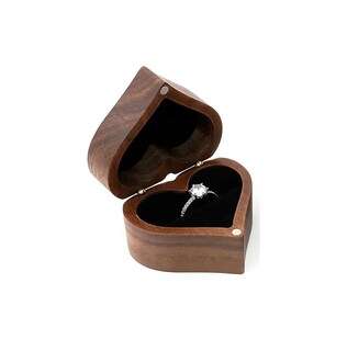 Foto 5 | Caja Corazón Belug De Madera Nogal Para Anillos De Boda Compromiso Cafe Oscuro Negro