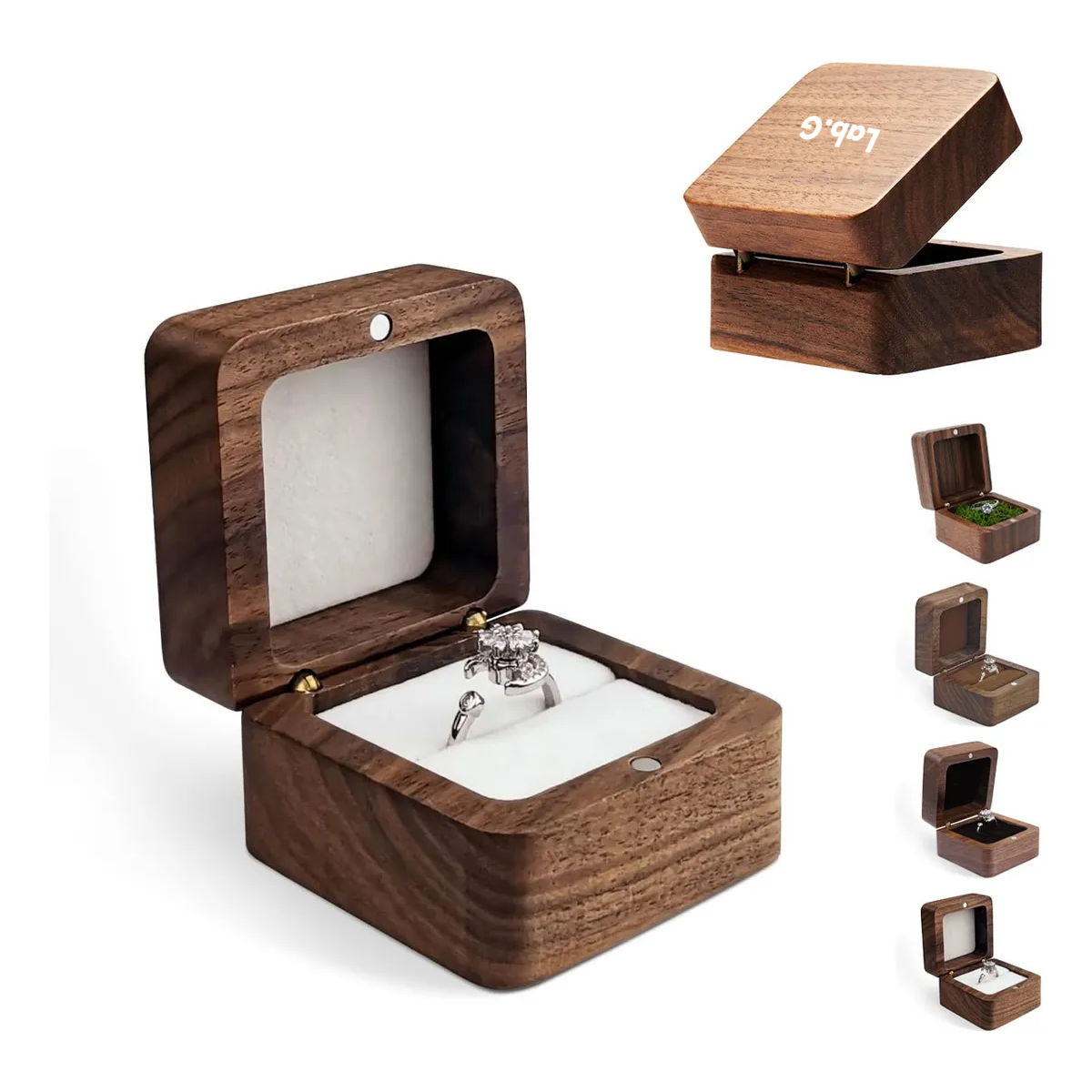 Foto 2 | Caja Para Dos Anillos De Bodas Alhajero Magnetico De Madera Esponja Blanca Lab.g Marrón