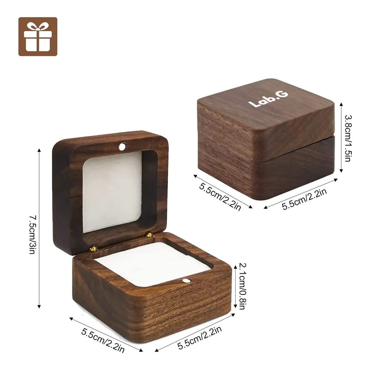 Foto 4 pulgar | Caja Para Dos Anillos De Bodas Alhajero Magnetico De Madera Esponja Blanca Lab.g Marrón