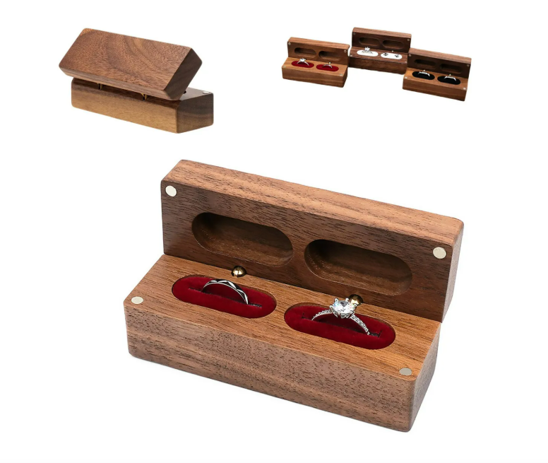 Foto 2 pulgar | Caja De Madera Nogal Para Un Anillos De Boda O Compromiso