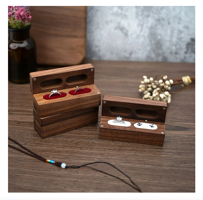 Foto 5 pulgar | Caja De Madera Nogal Para Un Anillos De Boda O Compromiso
