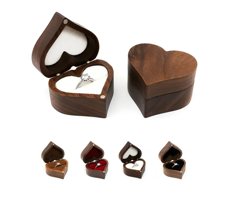 Foto 2 pulgar | Caja Corazón De Madera Nogal Para Anillos De Boda Compromiso
