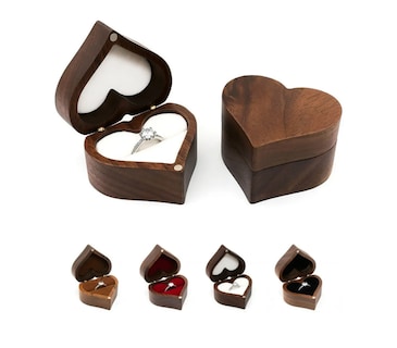 Foto 1 | Caja Corazón De Madera Nogal Para Anillos De Boda Compromiso