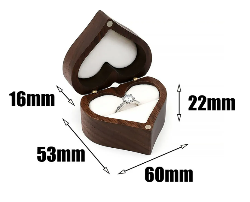 Foto 3 pulgar | Caja Corazón De Madera Nogal Para Anillos De Boda Compromiso