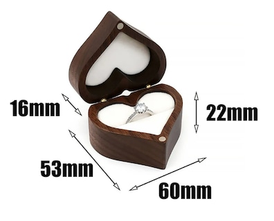Foto 2 | Caja Corazón De Madera Nogal Para Anillos De Boda Compromiso