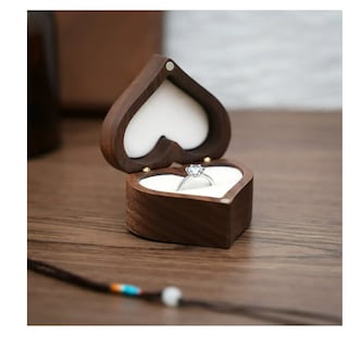 Foto 4 | Caja Corazón De Madera Nogal Para Anillos De Boda Compromiso