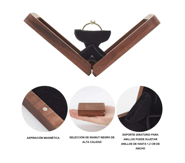 Foto 4 pulgar | Caja Giratoria De Madera Nogal Para Anillos De Compromiso