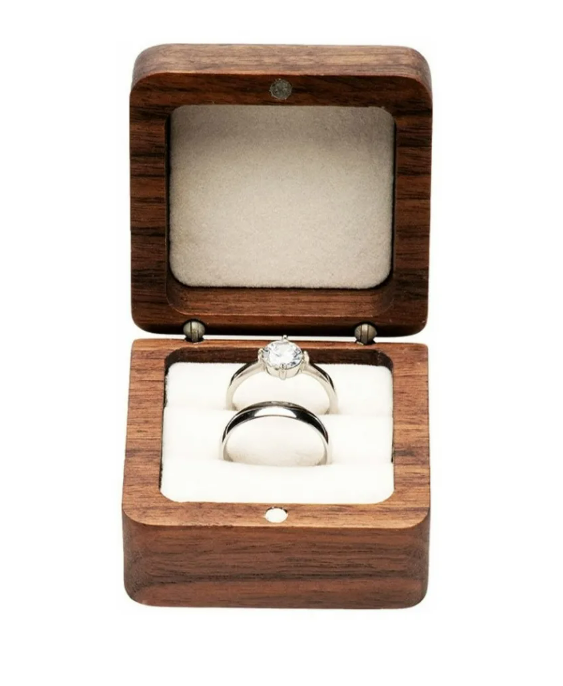 Foto 3 pulgar | Caja De Madera Nogal Para Dos Anillos De Boda O Compromiso