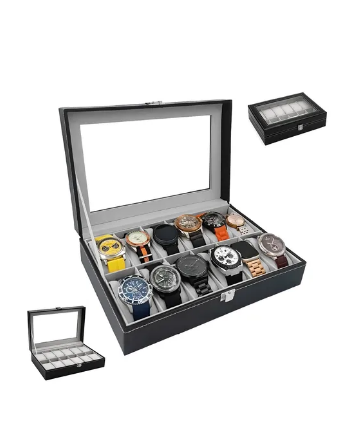 Foto 2 pulgar | Estuche Alhajero Organizador De Relojes Y Joyas 12 Espacios Elegante  Con Almohadillas De Terciopelo  Piel Negro-gris