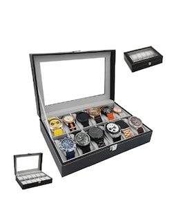 Foto 1 | Estuche Alhajero Organizador De Relojes Y Joyas 12 Espacios Elegante Con Almohadillas De Terciopelo Piel Negro-gris