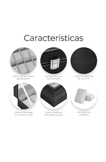 Foto 2 | Estuche Alhajero Organizador De Relojes Y Joyas 12 Espacios Elegante Con Almohadillas De Terciopelo Piel Negro-gris