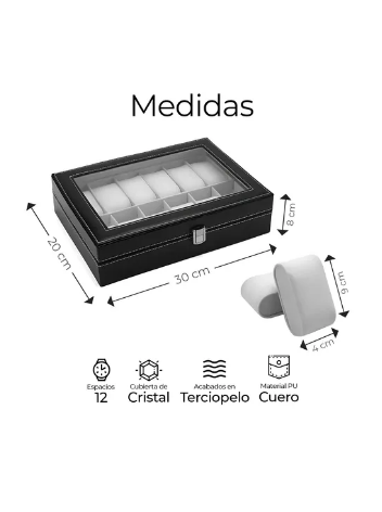 Foto 3 | Estuche Alhajero Organizador De Relojes Y Joyas 12 Espacios Elegante  Con Almohadillas De Terciopelo  Piel Negro-gris