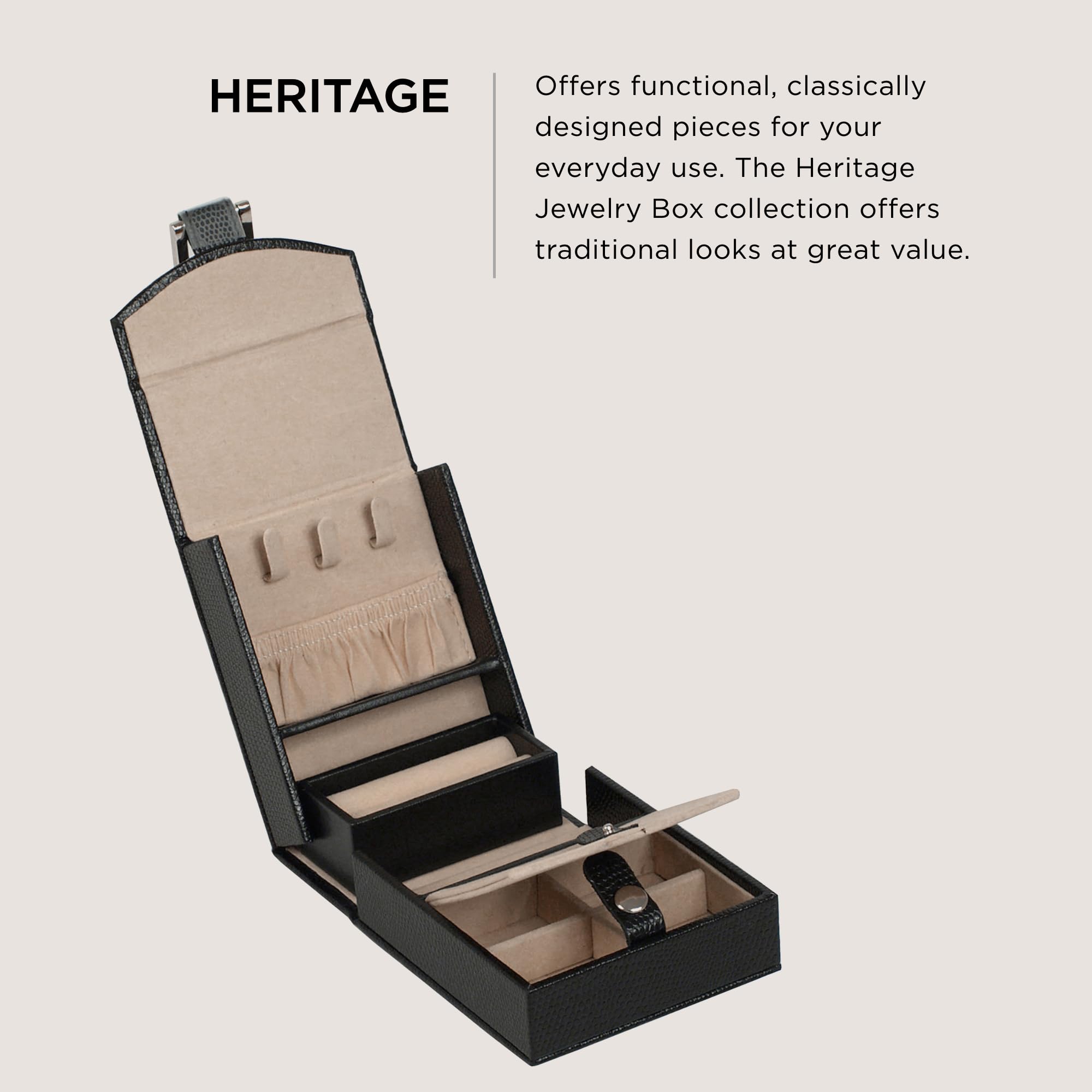 Foto 2 | Joyero Wolf Heritage Plegable Negro Con 3 Compartimentos - Venta Internacional.