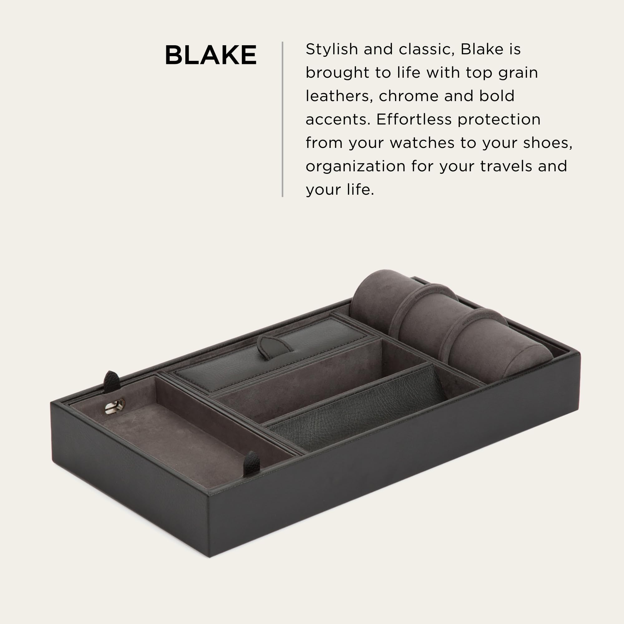Foto 3 pulgar | Valet Tray Wolf Blake De Piel Negra Y Gris Con 5 Compartimentos - Venta Internacional.