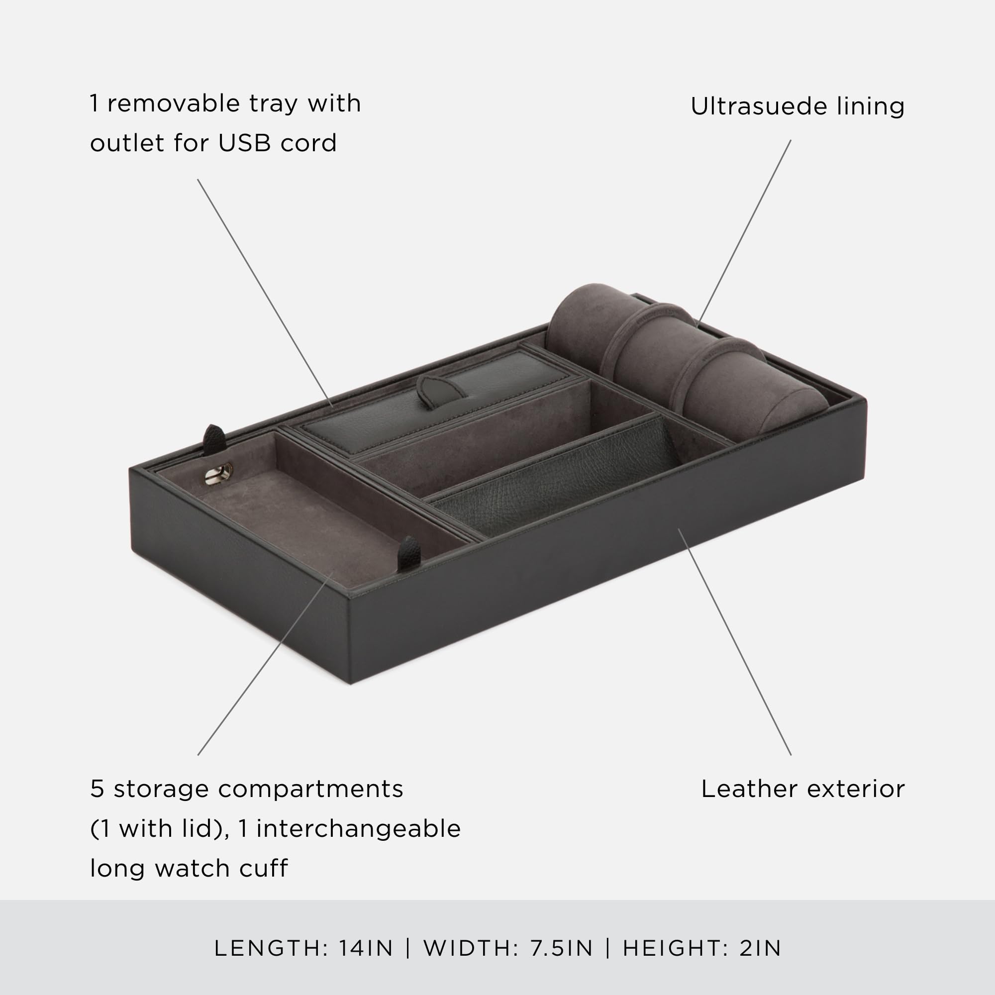 Foto 5 pulgar | Valet Tray Wolf Blake De Piel Negra Y Gris Con 5 Compartimentos - Venta Internacional.