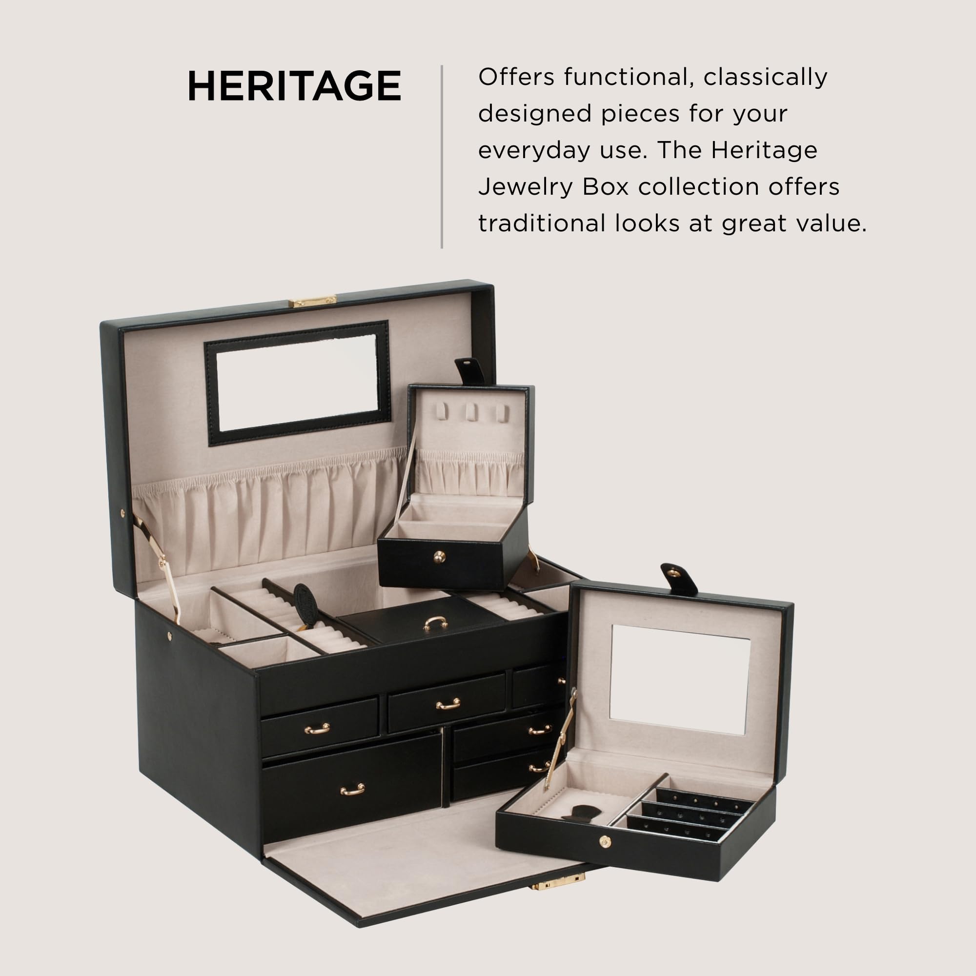 Foto 2 | Joyero Wolf Heritage Grande Negro Con 27 Compartimentos - Venta Internacional.