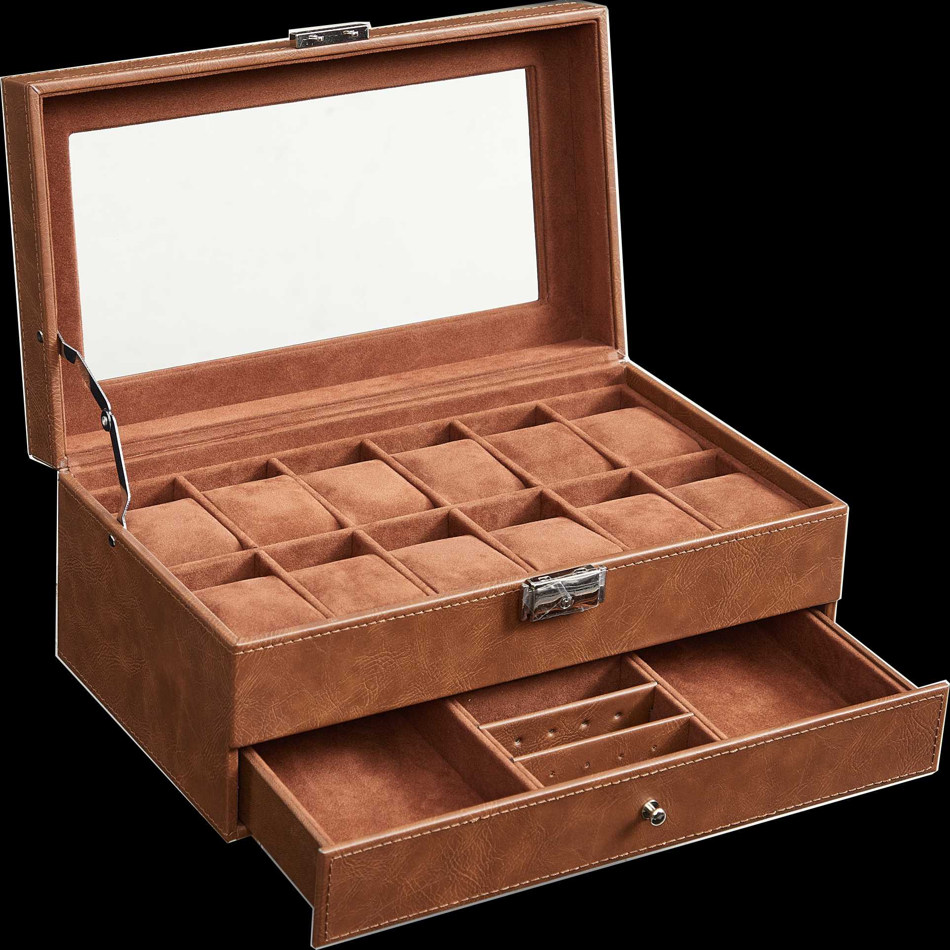 Caja para Relojes Songmics Con 2 Niveles Y Tapa De Cristal Para 12 Relojes Marrón