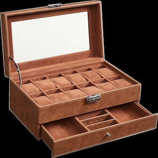 Foto 1 | Caja para Relojes Songmics Con 2 Niveles Y Tapa De Cristal Para 12 Relojes Marrón