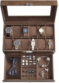Foto 2 | Caja para Relojes Songmics Con 2 Niveles Y Tapa De Cristal Para 12 Relojes Marrón