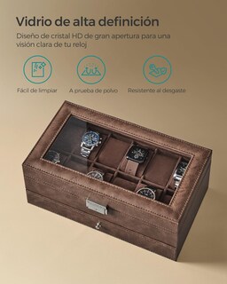 Foto 4 | Caja para Relojes Songmics Con 2 Niveles Y Tapa De Cristal Para 12 Relojes Marrón