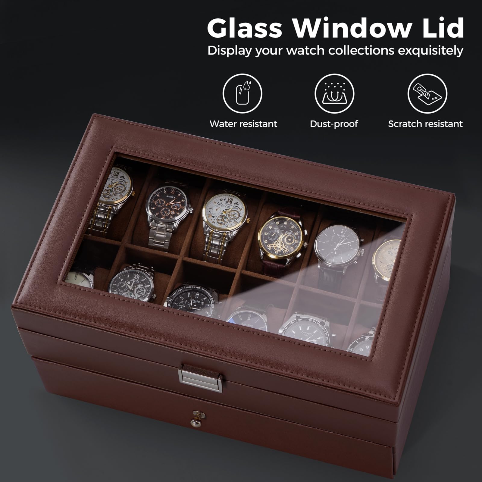 Foto 6 pulgar | Watch Box Procase De 12 Ranuras Para Hombre Con Tapa De Cristal Con Cajón - Venta Internacional.