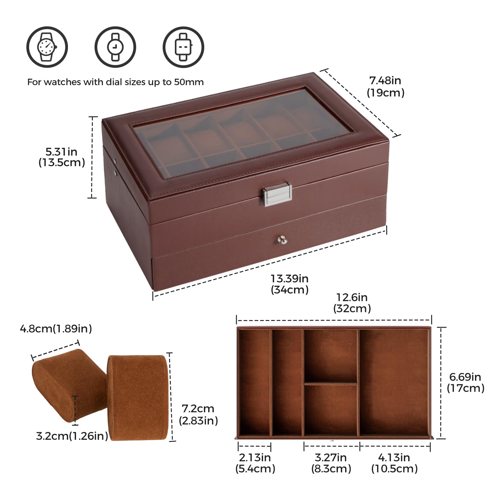 Foto 8 pulgar | Watch Box Procase De 12 Ranuras Para Hombre Con Tapa De Cristal Con Cajón - Venta Internacional.