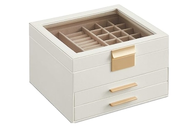 Foto 1 | Joyero Elegante Xtellar Songmics En Blanco Clásico Y Dorado Con 3 Niveles Y 19 Compartimentos