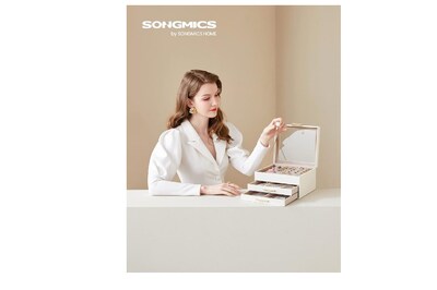 Foto 2 | Joyero Elegante Xtellar Songmics En Blanco Clásico Y Dorado Con 3 Niveles Y 19 Compartimentos
