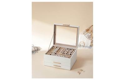 Foto 4 | Joyero Elegante Xtellar Songmics En Blanco Clásico Y Dorado Con 3 Niveles Y 19 Compartimentos