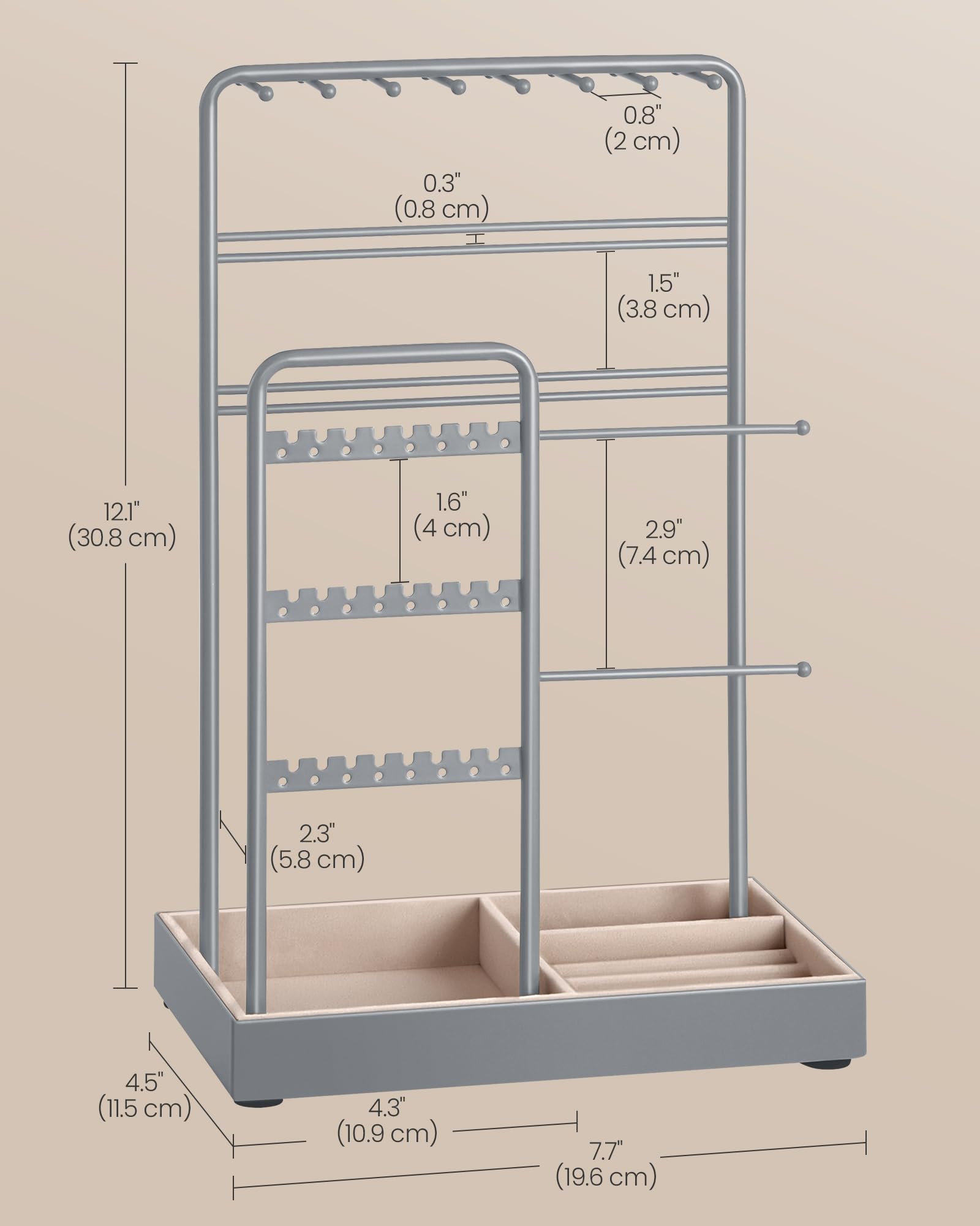 Foto 5 | Soporte Para Joyas Songmics Bandeja De Terciopelo Con Marco De Metal Gris Tórtola - Venta Internacional.