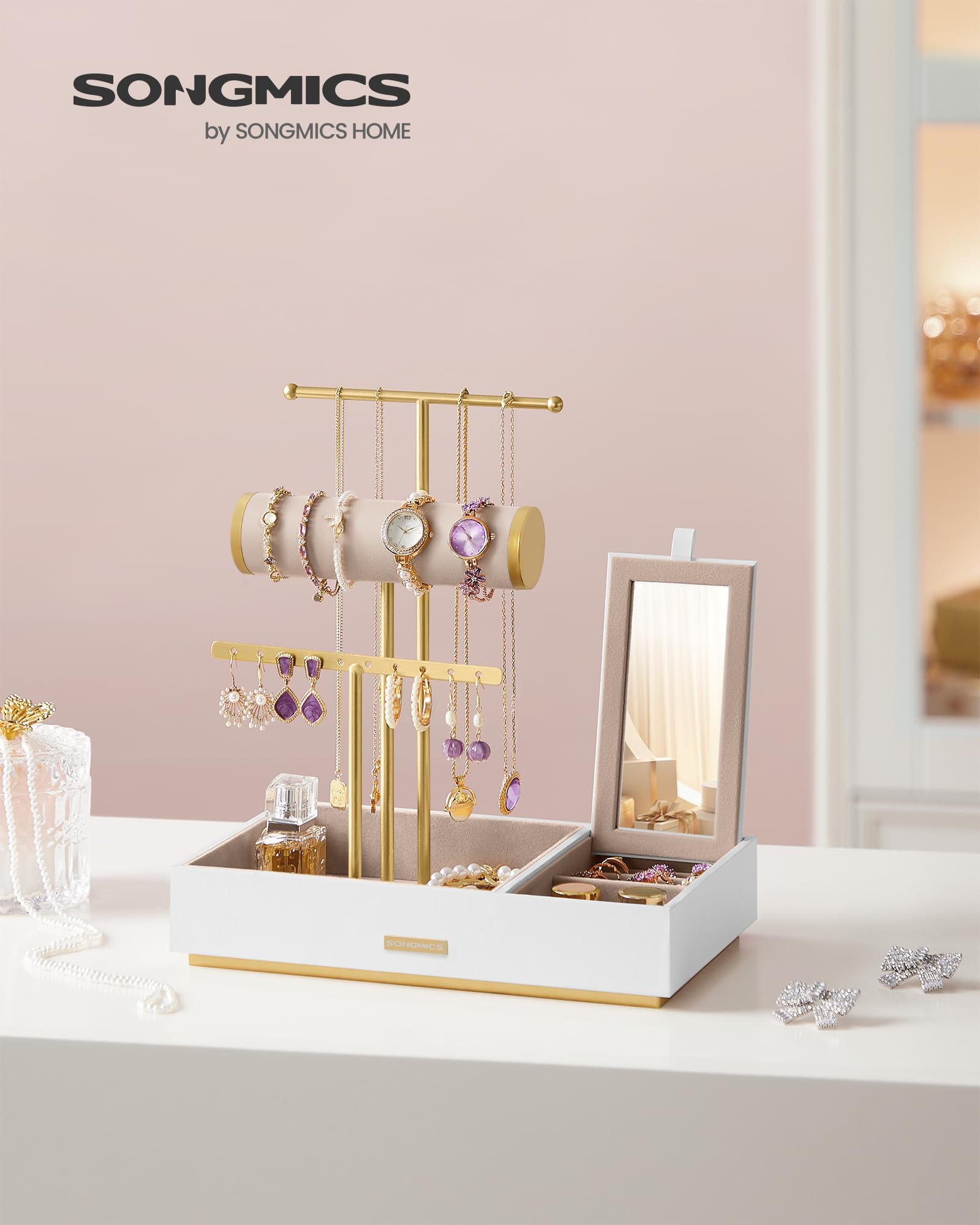 Foto 3 pulgar | Soporte Para Joyas Songmics White And Gold Metal Ujjs022w01v1 - Venta Internacional.