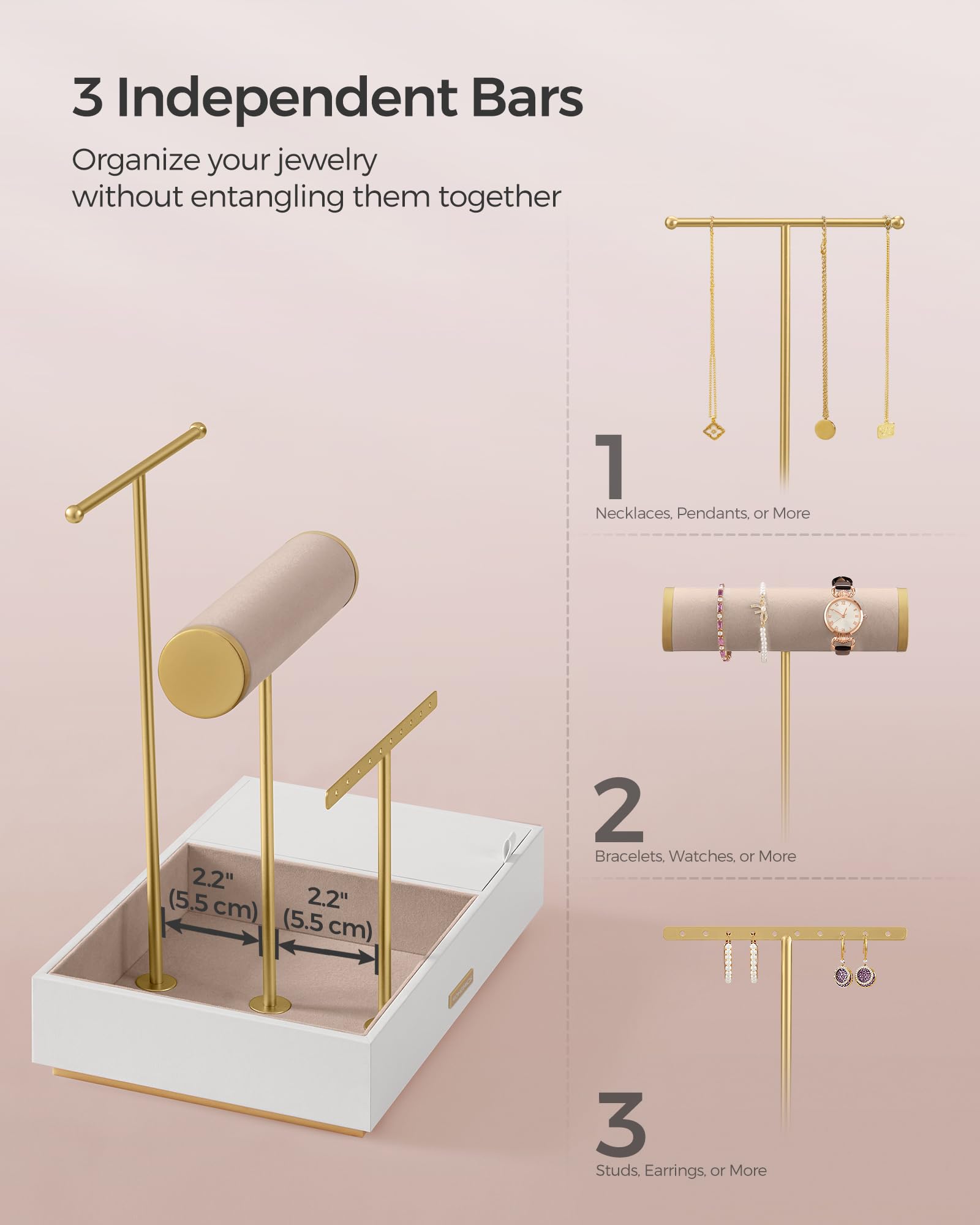Foto 3 | Soporte Para Joyas Songmics White And Gold Metal Ujjs022w01v1 - Venta Internacional.