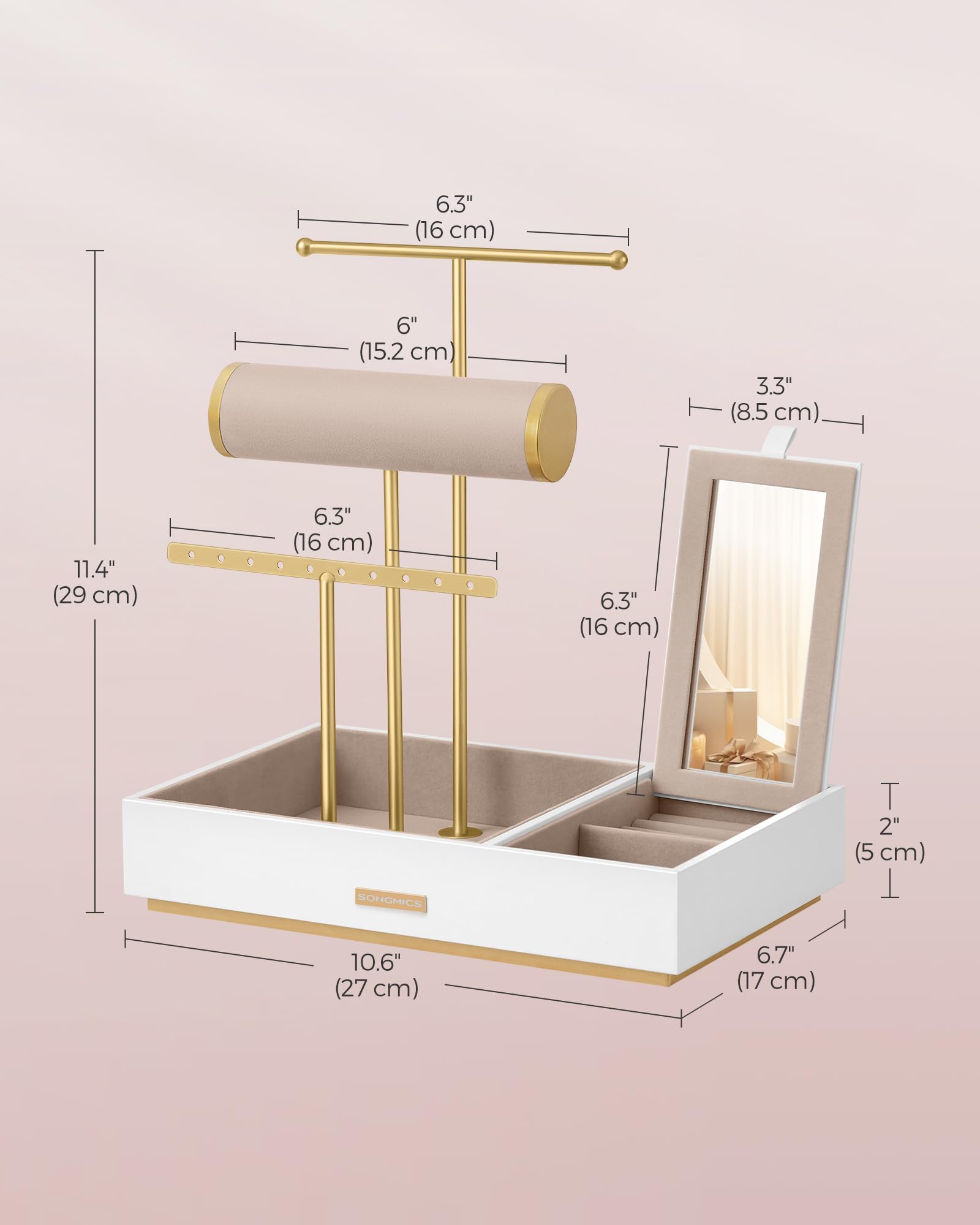 Foto 6 pulgar | Soporte Para Joyas Songmics White And Gold Metal Ujjs022w01v1 - Venta Internacional.