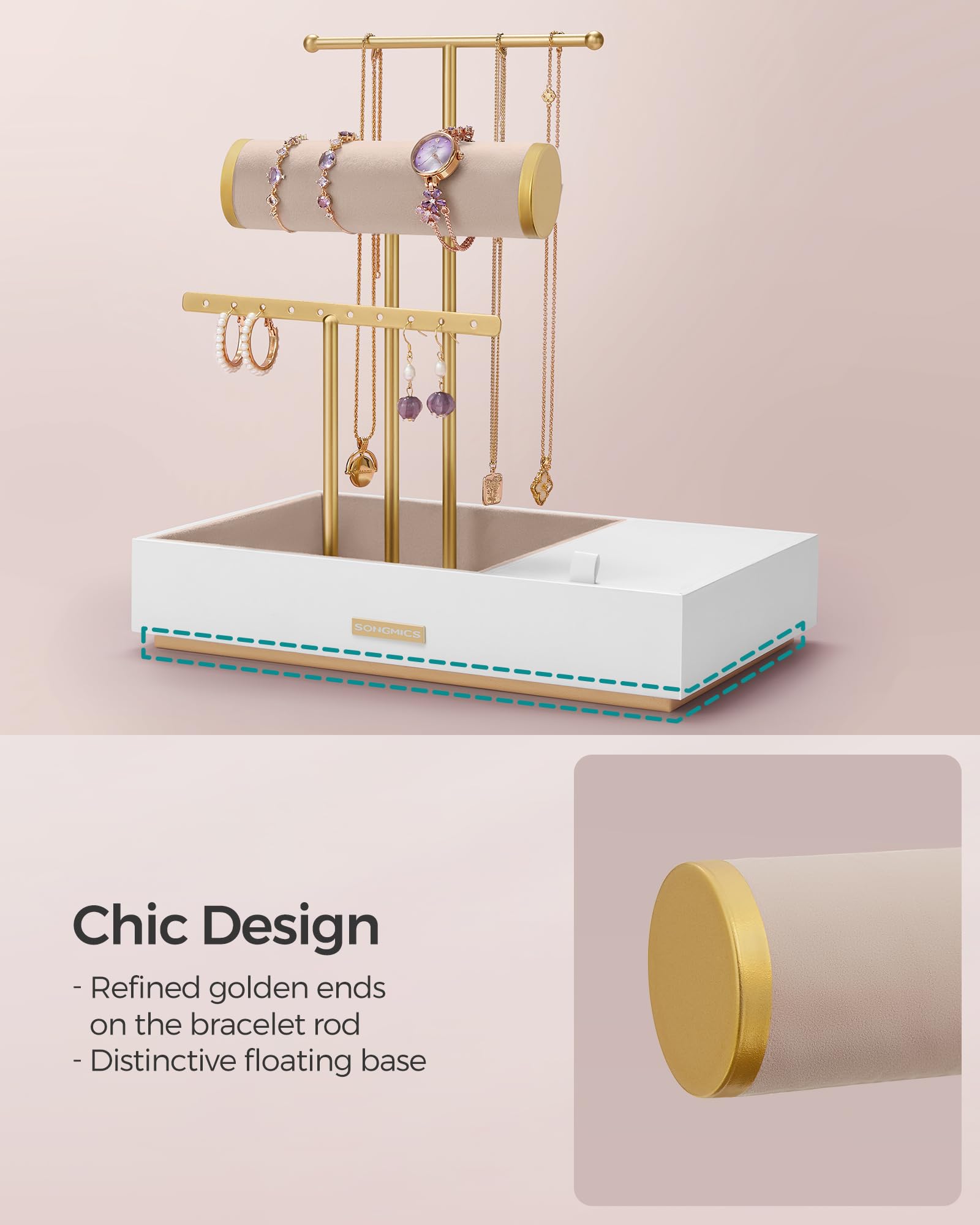 Foto 7 pulgar | Soporte Para Joyas Songmics White And Gold Metal Ujjs022w01v1 - Venta Internacional.