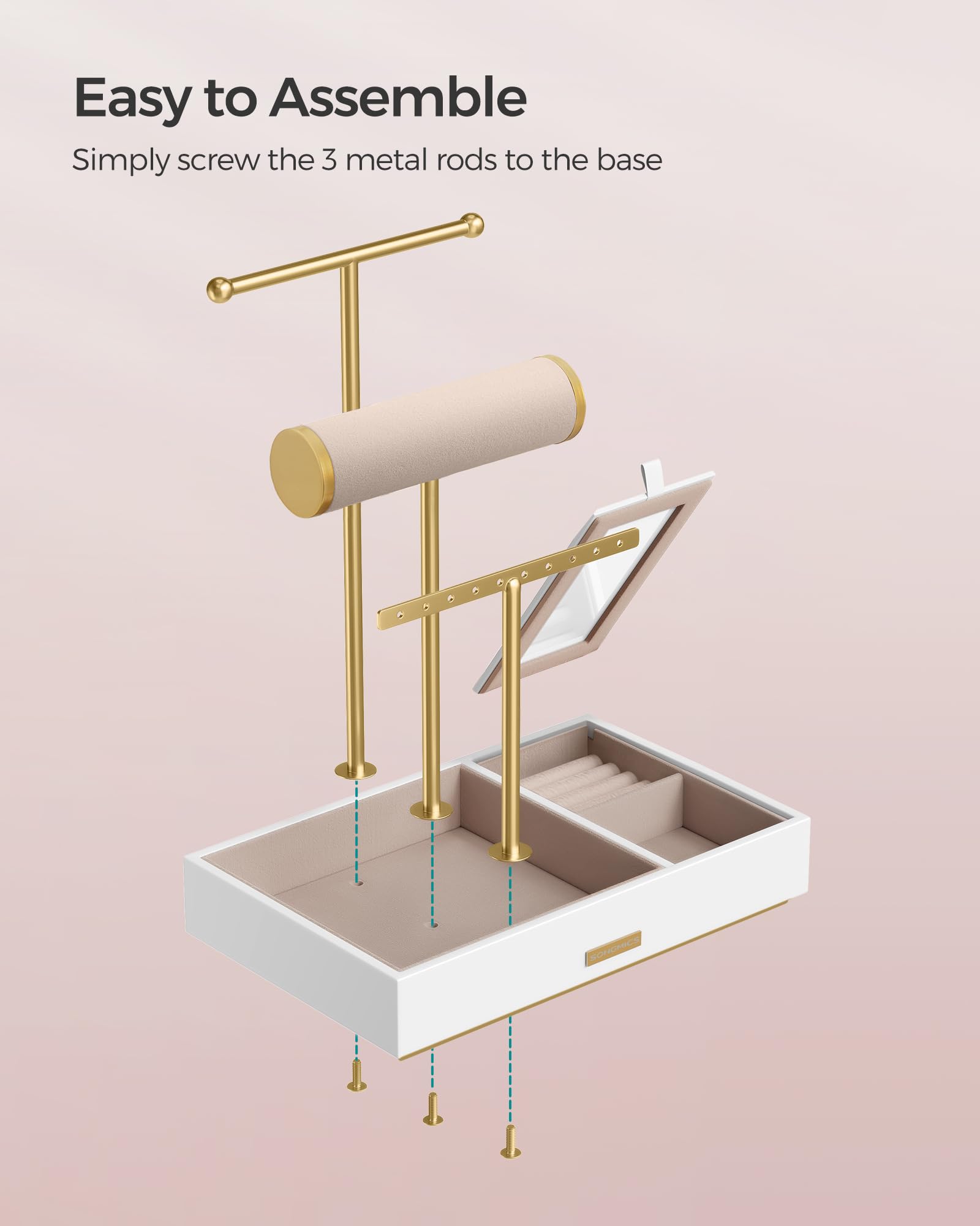 Foto 8 pulgar | Soporte Para Joyas Songmics White And Gold Metal Ujjs022w01v1 - Venta Internacional.