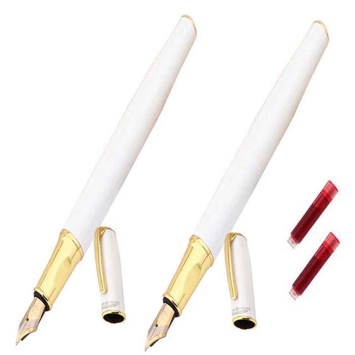 Plumas Fuente Cursiva High Monaco MXIWE-010 color Blanco 2 Piezas + 2 Tintas Rojas