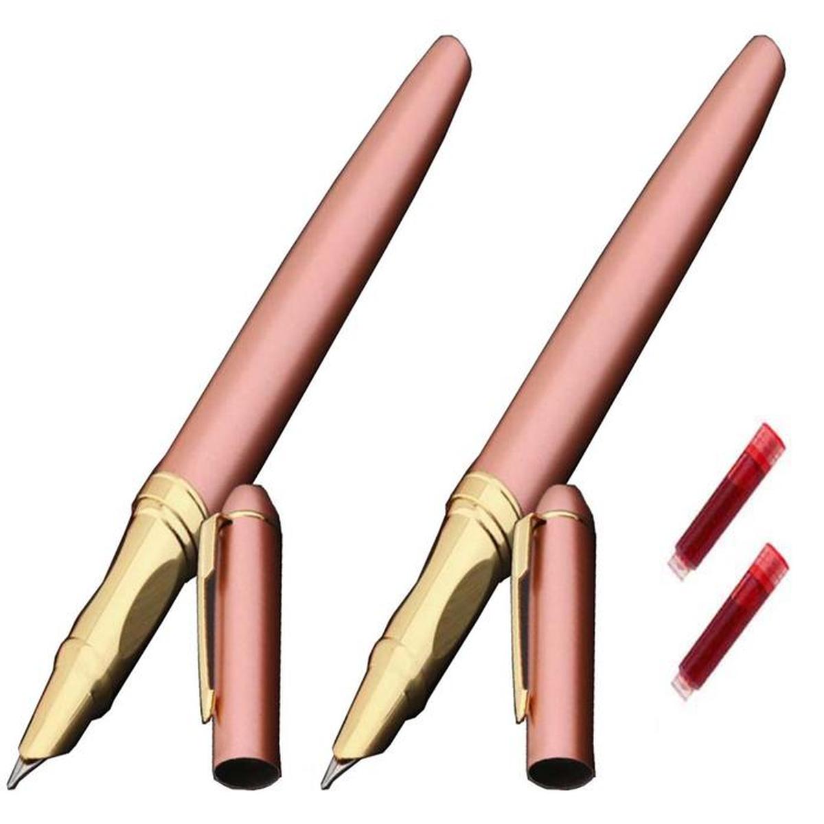 Bolígrafo Tipo Fuente Para Firmar High Monaco Mxlro-010 2 piezas color Dorado con 2 Tintas Roja