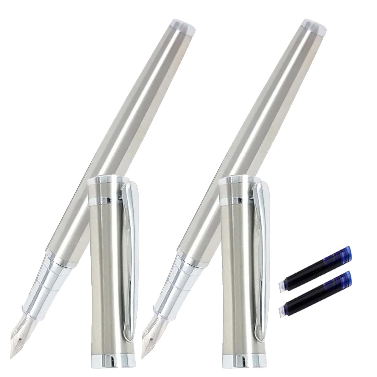 Pluma tipo Fuente Mxsvs-006 2 Piezas color Plata 2 Tintas Azul