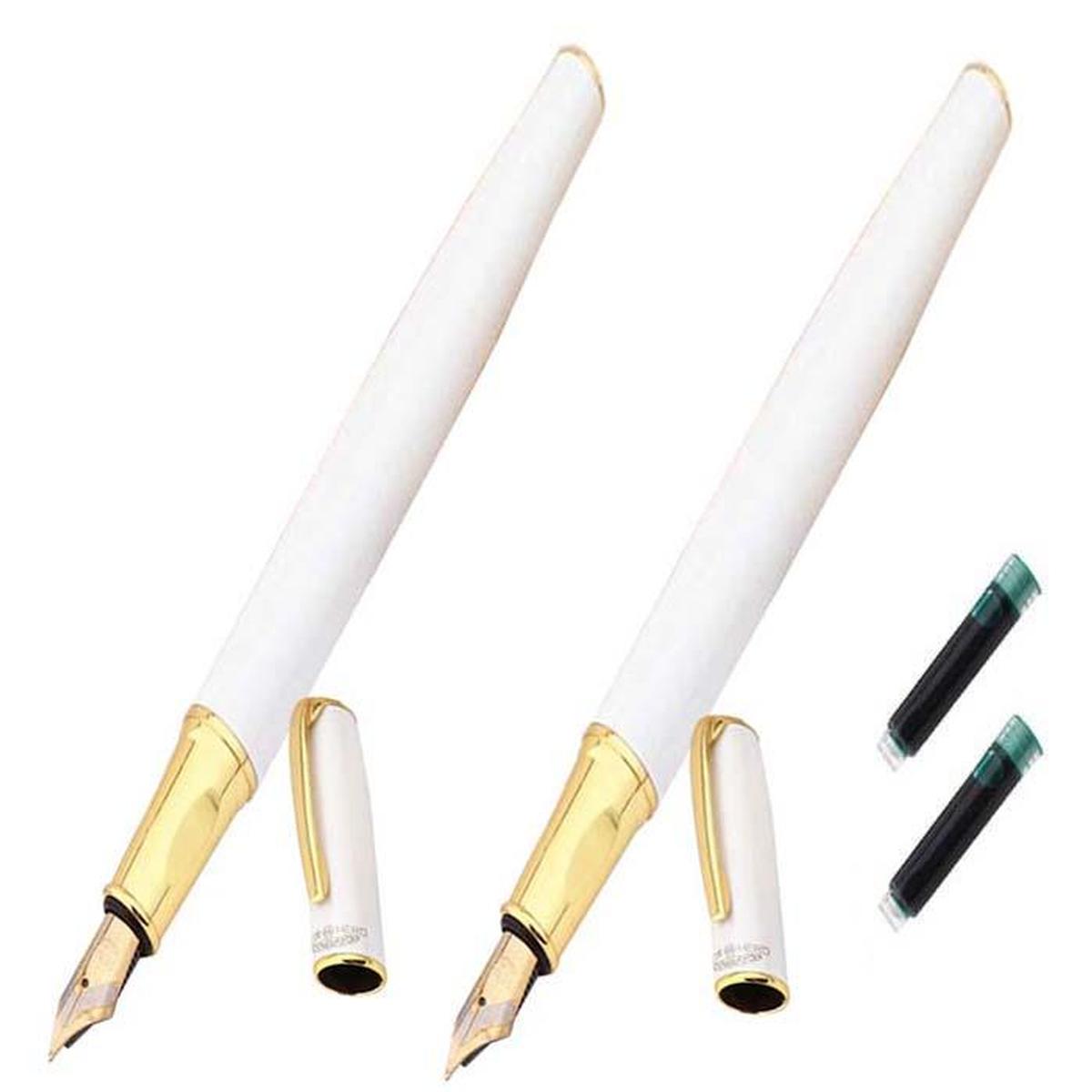 Plumas Fuente Elegante High Monaco Mxiwe-008 2 piezas color Blanco con 2 Tintas color Verde