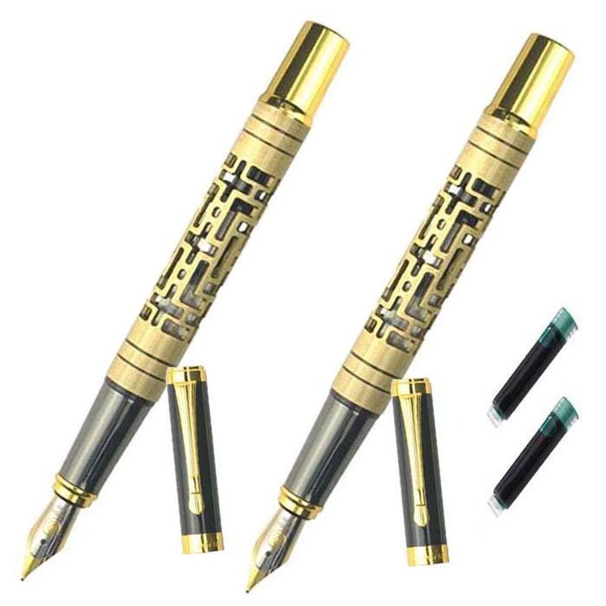 Bolígrafos Tipo Fuente Resistente High Monaco Mxgmz-008 2 piezas color Dorado con 2 Tintas color Verde