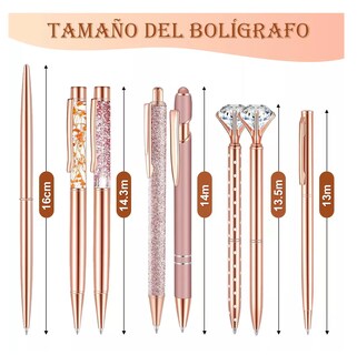 Foto 3 | Bolígrafos Con Diamante Brillo Plumas De Tinta Negra 8 Pzs, Color Rosa