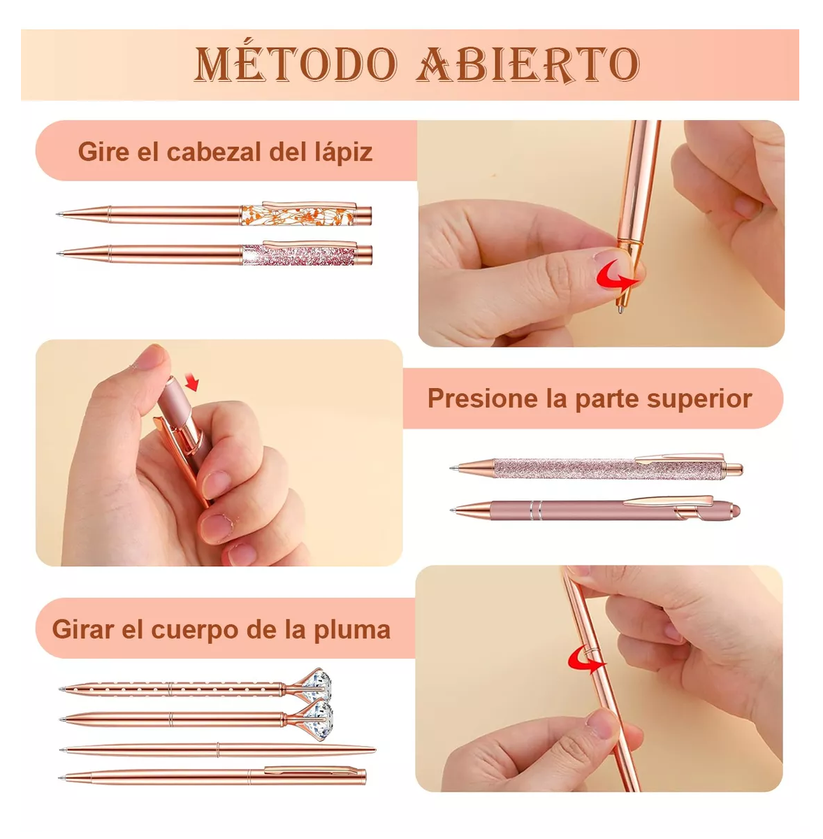 Foto 4 | Bolígrafos Con Diamante Brillo Plumas De Tinta Negra 8 Pzs, Color Rosa