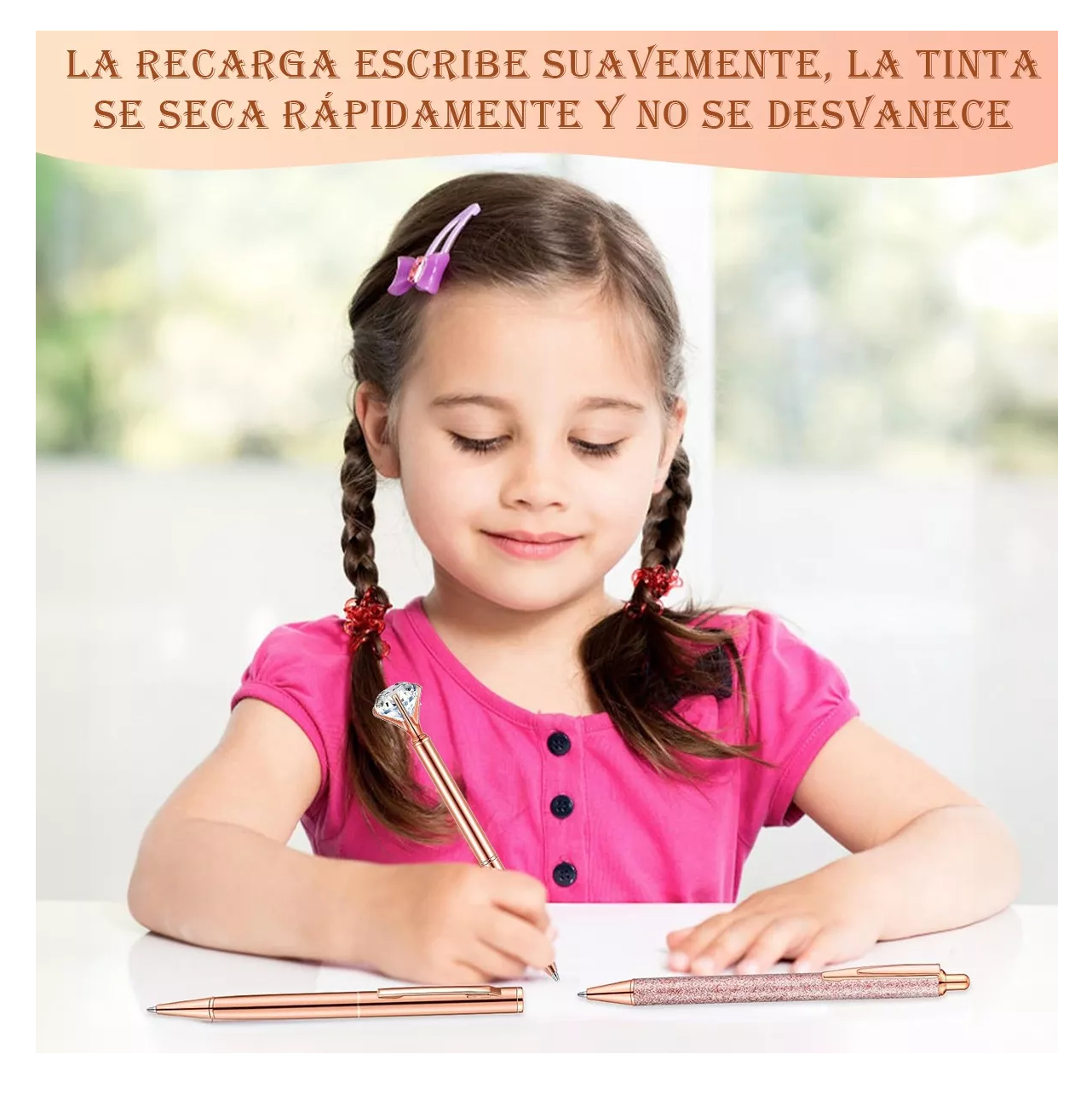 Foto 5 | Bolígrafos Con Diamante Brillo Plumas De Tinta Negra 8 Pzs, Color Rosa