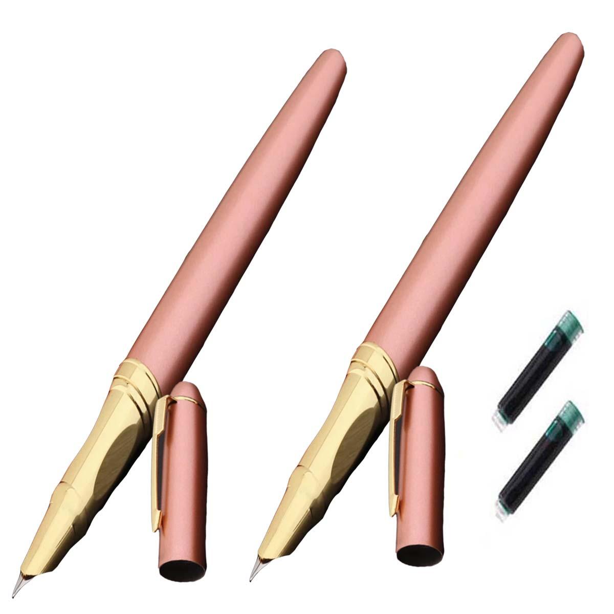 2 Plumas Tipo Fuente High Monaco Acero Inoxidable Punta de 0.5 mm con 2 Tintas Verdes