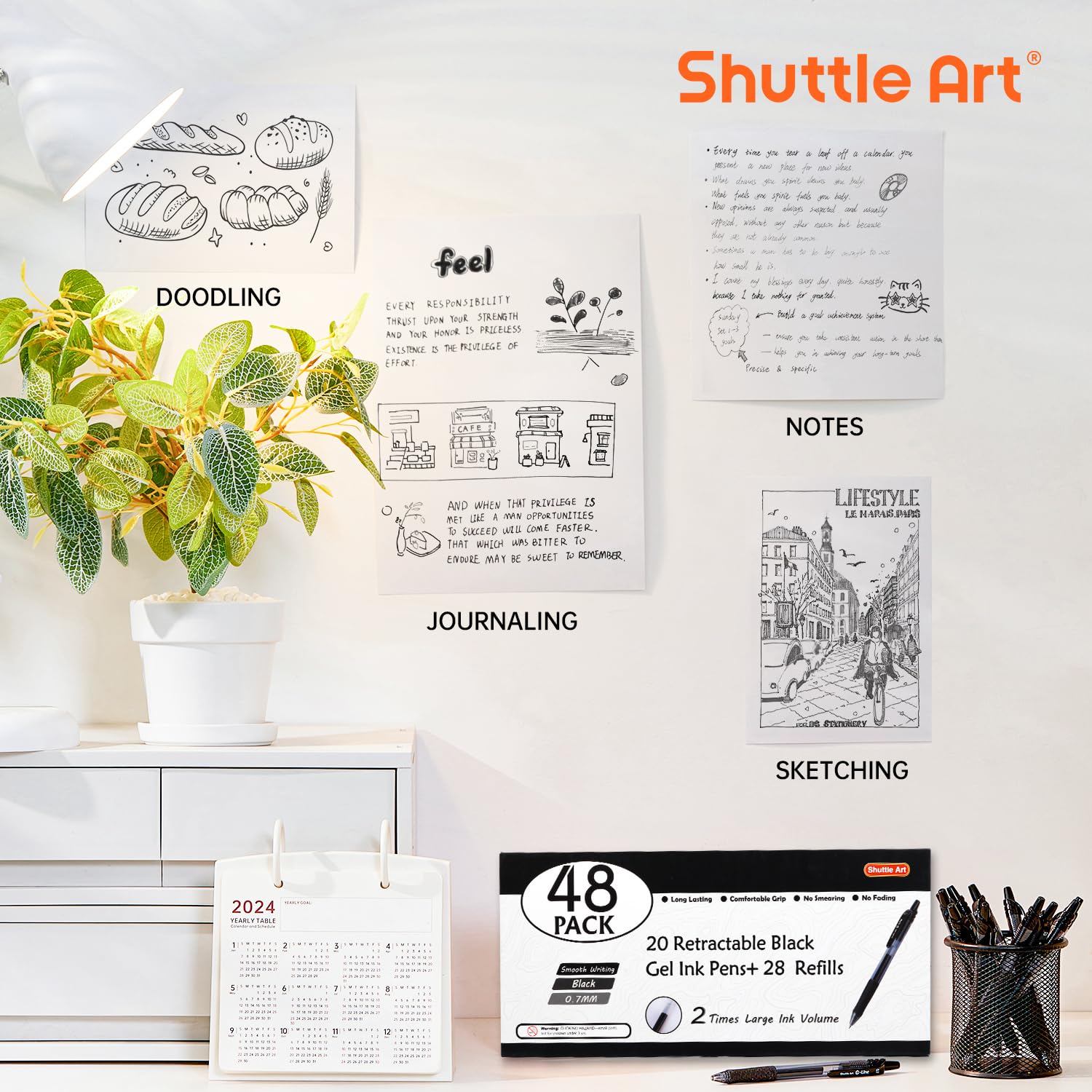 Foto 4 | Bolígrafos De Gel Shuttle Art Black, Paquete De 48 (20 Bolígrafos Con 28 Recambios) - Venta Internacional.