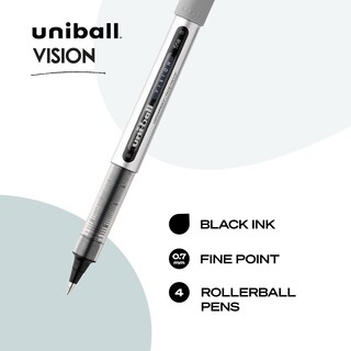 Foto 2 | Bolígrafo Uni-ball Vision Rollerball Negro de 0,7 mm Paquete de 4 - Venta Internacional