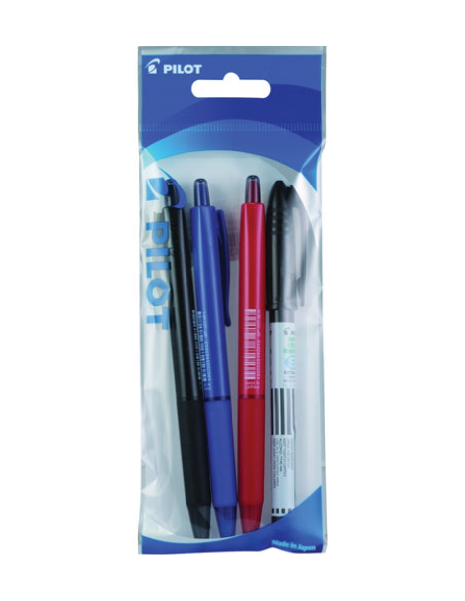 Foto 2 pulgar | Paquete de 3 Bolígrafos Pilot BP-1RT Punto Medio Negro / Rojo / Azul + Marcador Permanente