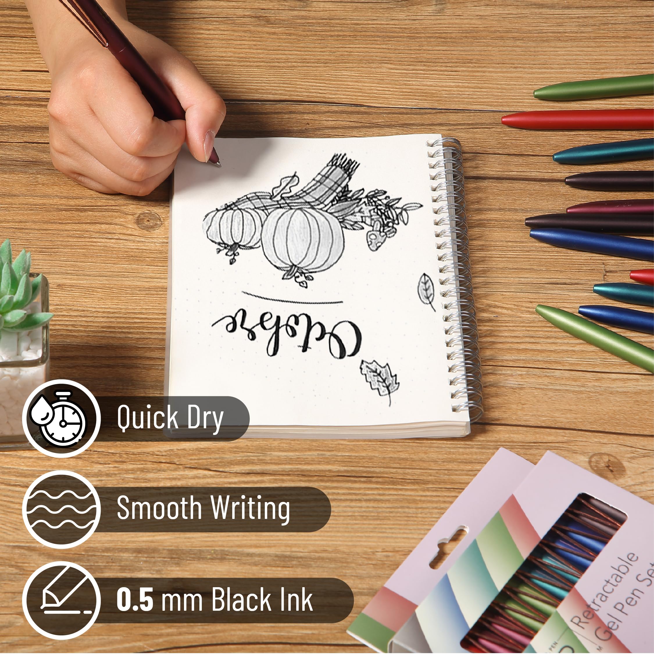 Foto 5 pulgar | Bolígrafos De Gel Mr. Pen Retráctiles De Punta Fina De 0,5 Mm, Tinta Negra, Paquete De 12 - Venta Internacional.