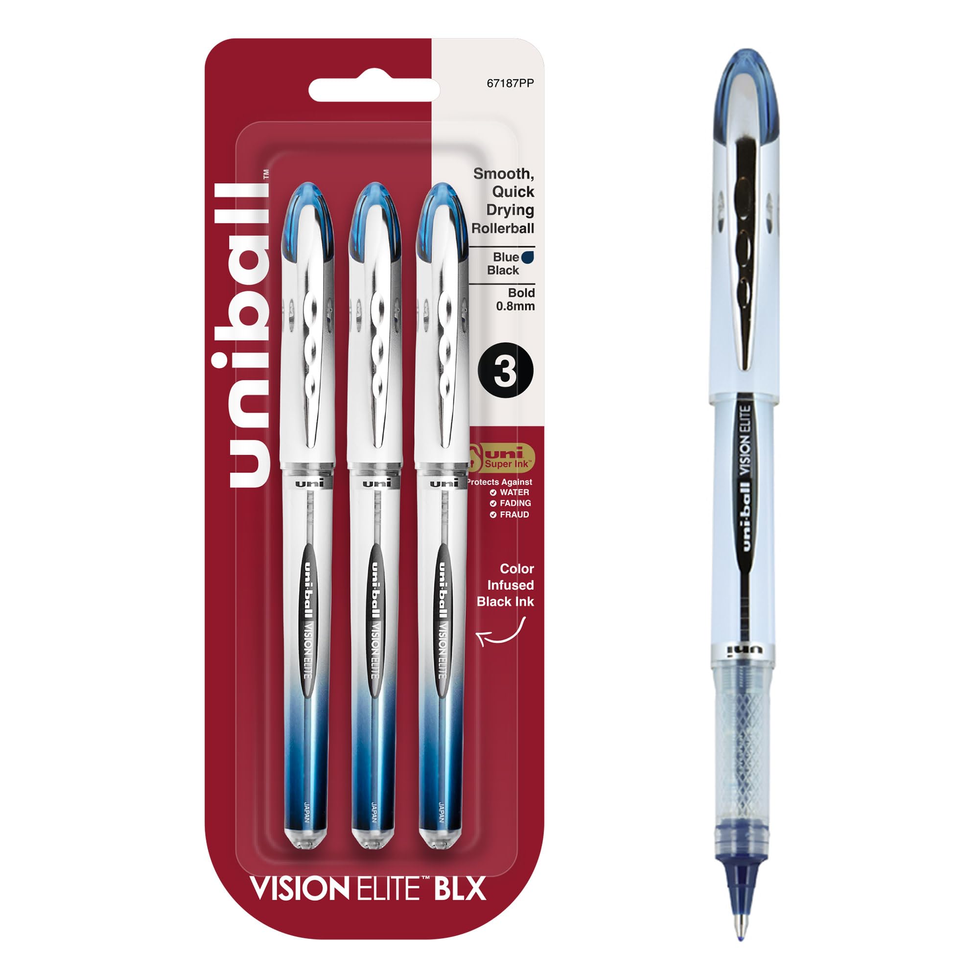 Foto 1 | Bolígrafos Uni-ball Vision Elite Blx Bold Blue, 0,8 Mm, Paquete De 3 - Venta Internacional.